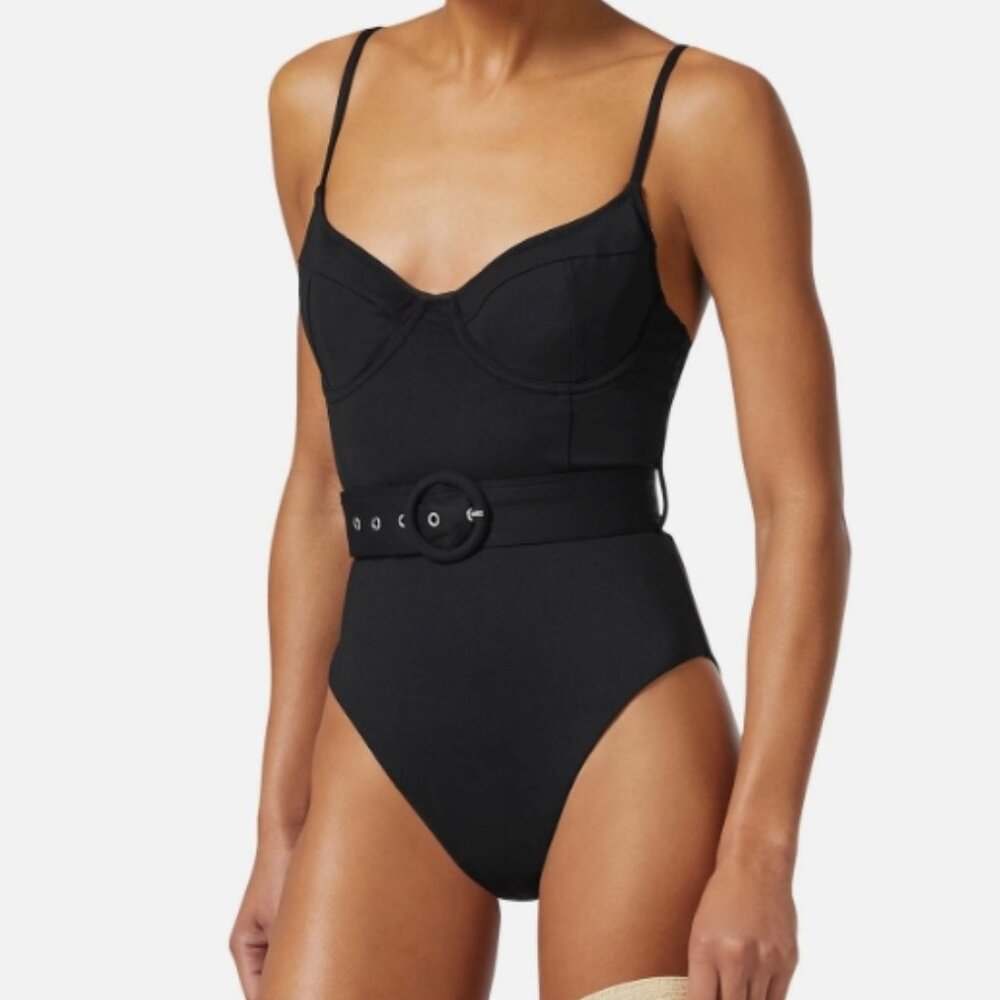 NWT! Jonathan Simkhai Black Noa Belted Bustier One Piece Swimsuit NEW!